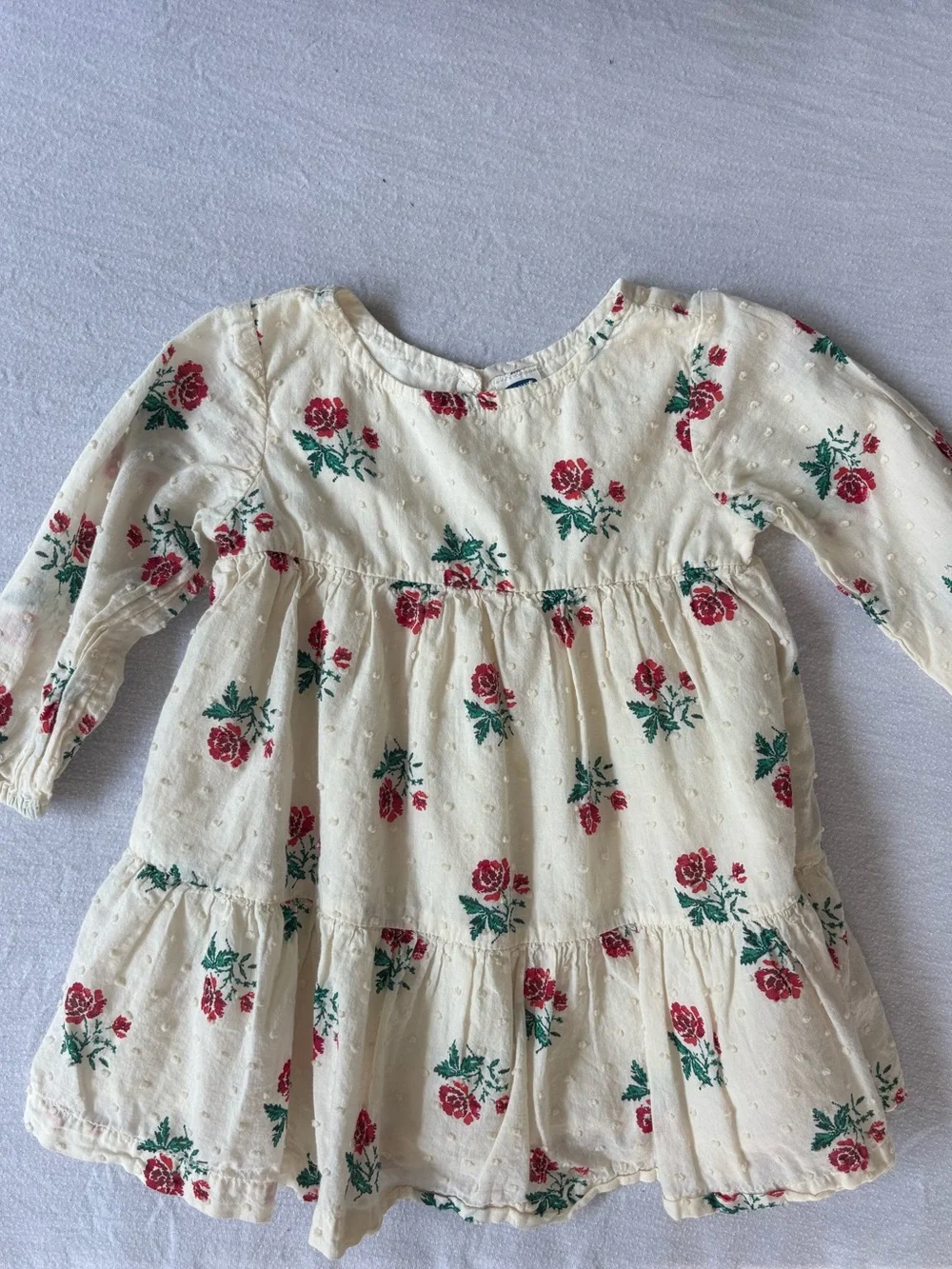 Old Navy Cream Dress with Red Rose Print